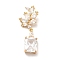 Brass Pendants, with Clear Glass, Leaf with Rectangle Charm, Real 18K Gold Plated, 32mm, Hole: 4x2.5mm