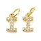 Brass Micro Pave Cubic Zirconia Pendants, Cadmium Free & Nickel Free & Lead Free, with Jump Ring, Letter I, 8.5x4.5x1.5mm, Hole: 3.6mm