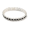 Rack Plating Brass Micro Pave Black Cubic Zirconia Rectangle Link Chain Bracelets, Tennis Bracelet, Long-Lasting Plated, Cadmium Free & Lead Free, Silver, 7-5/8 inch(19.3cm)