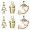 6Pcs 3 Style Christmas Theme Brass Micro Pave Cubic Zirconia Pendants, Long-Lasting Plated, Real 18K Gold Plated, Gift Box & Snowman & Tree Charm, Mixed Color, 16.5~27x10.5~18.5x2~3.5mm, Hole: 3.3~5x3.3mm, 2pcs/style