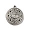 Tarnish Resistant 304 Stainless Steel Pendant Rhinestone Settings, Flat Round with Evil Eye, Stainless Steel Color, Fit for 1.6mm Rhinestone, 23.5x21x3mm, Hole: 1.8mm