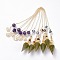 Resin Hexagonal Pointed Dowsing Pendulums(Brass Finding and Gemstone Inside), with Brass Chain, Chakra, Faceted, Cone, Golden, 360mm