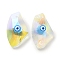 Transparent Glass Beads, with Enamel, Faceted, Polygon with Evil Eye Pattern, Deep Sky Blue, 23.5x38x13mm, Hole: 2mm