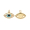 Eye Brass Micro Pave Clear Cubic Zirconia Charms, with Jump Rings and Enamel, Cadmium Free & Nickel Free & Lead Free, Real 18K Gold Plated, 13x19.5x2.5mm, Hole: 3.4mm
