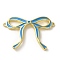 Brass Enamel Connector Charms, Cadmium Free & Lead Free, Bowknot Link, Real 18K Gold Plated, Deep Sky Blue, 21.5x32x3mm, Hole: 1mm