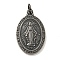 316 Surgical Stainless Steel Pendants, with Jump Ring, Oval with Virgin Mary Charm, Antique Silver, 37.5x23x3mm, Hole: 5mm