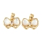 Brass Clear Cubic Zirconia Pave Natural Shell Bowknot Charms, Real 18K Gold Plated, 9x13.5x3mm, Hole: 3.5x2.5mm