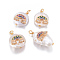 Natural Cultured Freshwater Pearl Pendants, with Brass Micro Pave Cubic Zirconia Findings, Nuggets with Rainbow, Golden, Mixed Color, 17~26x11~16x5~11mm, Hole: 1.6~2mm
