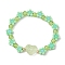Handmade Flower Polymer Clay Stretch Bracelets, Crackle Glass Heart Beaded Bracelets for Women, Light Green, Inner Diameter: 2-1/8 inch(5.3cm)