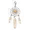 Alloy Woven Net/Web with Natural Yellow Quartz Pendants Decorations, Wire Wrapped Natural Quartz Crystal Charm Ornaments, 80x28mm