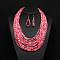 Bohemian Style Glass Seed Beaded Multilayer Necklaces & Teardrop Dangle Earrings Sets, Alloy Jewelry Sets, Pink, 480mm