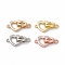 Rack Plating Brass Pave Clear Cubic Zirconia Fold Over Clasps, Long-Lasting Plated, Heart, Mixed Color, Oval Clasp: 13x5x5mm, Hole: 1.8mm, Heart Clasp: 13.5x10.5x1.5mm, Hole: 1.4mm