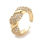 Twist Brass Micro Pave Clear Cubic Zirconia Open Cuff Ring for Women, Cadmium Free & Lead Free, Real 18K Gold Plated, 10mm, Inner Diameter: Adjustable