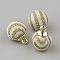 Handmade Cloth Fabric Covered Pendants, with Golden Tone Brass Findings, Round, Stripe Pattern, Cornsilk, 14.5x10mm, Hole: 2mm