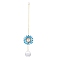 Glass Flower Hanging Suncatchers, Round Tassel for Window Garden Decorations, Cyan, 275~280mm