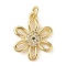 Brass Micro Pave Clear Cubic Zirconia Pendants, with Jump Ring, Flower, Real 18K Gold Plated, 21x16x3mm, Hole: 3mm