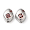 Real Platinum Plated Brass Beads, with Glass, Rhombus, Red, 9x7x4.5mm, Hole: 1.2mm