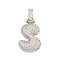 Brass Micro Pave Clear Cubic Zirconia Pendants, Cadmium Free & Nickel Free & Lead Free, Platinum, Letter S, 31x16x5mm, Hole: 3x6mm