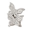 Brass Micro Pave Clear Cubic Zirconia Fold Over Clasps, Cadmium Free & Nickel Free & Lead Free, Butterfly, Platinum, 32mm