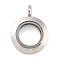 304 Stainless Steel Floating Locket Pendants, with Glass, Flat Round, Stainless Steel Color, 27x20x7mm, Hole: 4mm