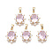 Brass Micro Pave Cubic Zirconia Pendants, with Glass and Brass Snap on Bails, Nickel Free, Real 18k Gold Plated, Oval, Pearl Pink, 17x13x4.5mm, Hole: 2x4mm