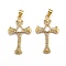 Brass Micro Pave Clear Cubic Zirconia Pendants, Long-Lasting Plated, Cross, Real 18K Gold Plated, 31x18x4mm, Hole: 3.5x4mm
