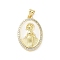 Brass Micro Pave Clear Cubic Zirconia Pendants, Religious Theme, Oval, with Enamel, Lead Free & Cadmium Free, Long-Lasting Plated, Rack Plating, Real 18K Gold Plated, 24.5x16.5x3.5mm, Hole: 5x3.5mm
