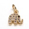 Brass Micro Pave Cubic Zirconia Pendants, Elephant, Golden, 8x7.5x2mm, Hole: 3mm
