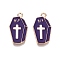 Halloween Theme Alloy Enamel Pendants, Cadmium Free & Lead Free, Light Gold, Coffin with Cross Charm, Indigo, 23.5x12.5x1.5mm, Hole: 1.8mm
