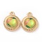 Printed Opaque Resin Pendants, with Golden Tone Alloy Findings, Half Round, Colorful, Geometric Pattern, 19.5x15.5x6mm, Hole: 2.5mm