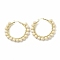 Natural Fossil Beaded Hoop Earrings for Women, Real 18K Gold Plated Wire Wrap Big Circle Hoop Earrings, 47~49x51~52x6~6.6mm, Pin: 1.4x0.4mm