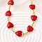 Brass & ABS Imitation Pearl Heart and Round Beaded Necklaces for Women, Cadmium Free & Lead Free, Rack Plating, Long-Lasting Plated, Real 18K Gold Plated, Red, 17.91 inch(45.5cm), Extender: 55mm