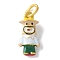 Brass Enamel Pendants, Golden Tone 3D Cartoon Charms, with Jump Ring, Farmer, 17x8.5x7mm, Hole: 5mm
