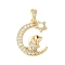 Brass Micro Pave Cubic Zirconia Pendants, Cadmium Free & Lead Free, Moon, Real 18K Gold Plated, Rabbit, 20x16x3mm, Hole: 3x6mm