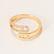 Brass Micro Pave Clear Cubic Zirconia Cuff Rings for Women, Golden, Inner Diameter: 16~18mm