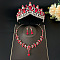 Teardrop Alloy Rhinestone Pendant Necklaces & Stud Dangle Earrings & Crown Hair Band Sets, Light Siam, 450mm