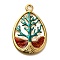 Ion Plating(IP) 304 Stainless Steel Enamel Pendants, Real 18K Gold Plated, Teardrop with Tree of Life Charm, Dark Cyan, 36x24x3mm, Hole: 2.4mm