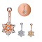 Brass Piercing Jewelry, Navel Ring Belly Rings, with 304 Stainless Steel Bar, with Cubic Zirconia, Mixed Shapes, Mixed Color, 30mm, Bar: 15 Gauge(1.5mm), 3pcs/set, Bar Length: 3/8