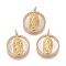 Brass Pendants, with Micro Pave Cubic Zirconia, Shell and Jump Rings, Flat Round with Virgin Mary, Clear, Golden, 25x22x3mm, Hole: 3mm