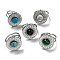 304 Stainless Steel Open Cuff Rings, Synthetic Malachite & Turquoise Flat Round Rings for Women Men, Stainless Steel Color, Adjustable
