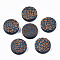 Painted Natural Wood Beads, Laser Engraved Pattern, Flat Round with Leopard Print, Marine Blue, 15x4.5mm, Hole: 1.5mm