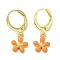 Flower Real 18K Gold Plated Brass Dangle Leverback Earrings, with Enamel, Orange, 24x9mm