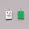 Resin Pendants, with Iron Finding, Imitation Mahjong Tiles, Green, Rectangle, Colorful, 19.5~20.5x11.5x7~7.5mm, Hole: 2mm
