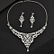Brass Rhinestone Pendant Necklaces & Earring Sets for Women, Teardrop, Crystal, 300mm