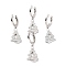 Brass Micro Pave Clear Cubic Zirconia Huggie Hoop Earrings for Christmas, Lead Free & Cadmium Free & Nickel Low, Christmas Tree, Platinum, 33mm, Pin: 0.8mm
