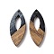 Opaque Resin & Walnut Wood Pendants, Horse Eye Charms, Black, 38x15.5x3.5mm, Hole: 2mm