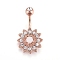 Piercing Jewelry, Brass Cubic Zirciona Navel Ring, Belly Rings, with 304 Stainless Steel Bar & Synthetic Opal, Rose Gold, 26.5x16mm, Bar: 15 Gauge(1.5mm), Bar Length: 3/8