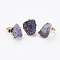 Adjustable Natural Druzy Amethyst Finger Rings, Nuggets, Size 8, Golden, 18mm