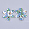Printing PU Leather Pendants, with Double-Sided Flower Pattern, Flower, Light Sky Blue, 45.5x40x2mm, Hole: 1mm