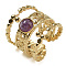 Natural Amethyst Finger Rings, 304 Stainless Steel Multi-layer Open Cuff Rings, Real 18K Gold Plated, 19.5mm, Adjustable